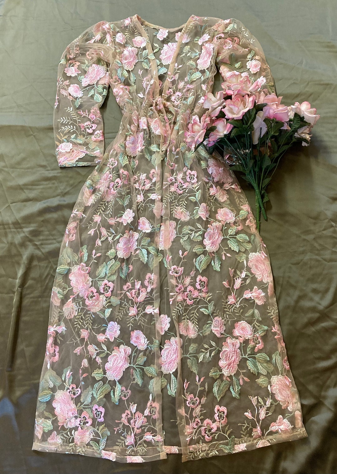 Translucent Long Floral Mesh Cardigan Etsy