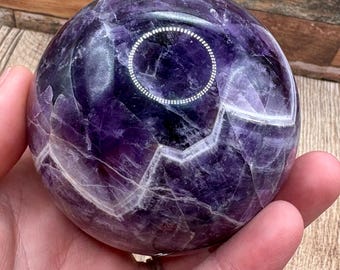 Large Chevron Amethyst Sphere | unique dream amethyst sphere | stress relief crystals | natural fidget toy for natural anxiety relief