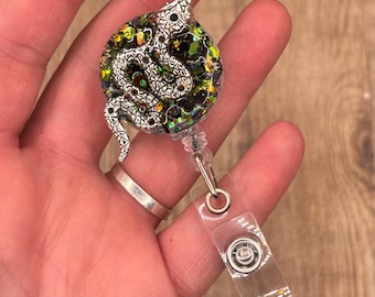 Snake Gemstone Badge Reel | crystals for protection | protect from negative people | snake clip on ID reel | unique snake crystal badge reel