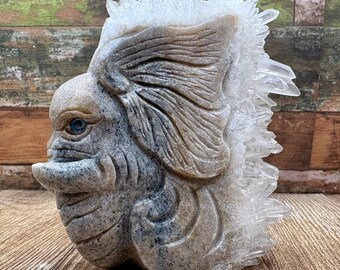 Quartz Cluster Elephant Crystal Carving | unique crystal elephant with quartz points | raw quartz elephant | statement piece unique elephant