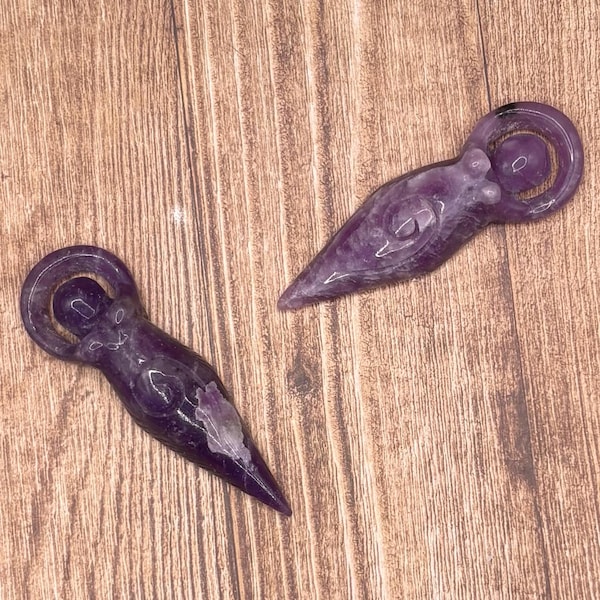 Divine Feminine Goddess hand carved from lepidolite for healing and connecting to your inner goddess. Good for balancing emotions & moods.