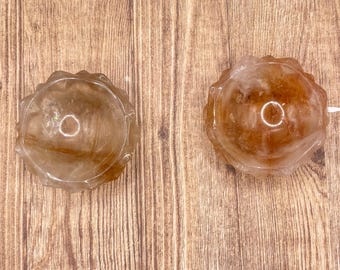 Golden Healer Quartz Lotus Bowl with Rainbows handcarved from quartz with hematoid inclusions also known as golden healer quartz