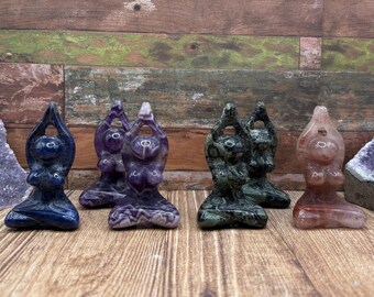 Yoga Goddess Crystal Carvings made from various crystals as pictured. This carving is a perfect gift for someone who loves meditation & yoga