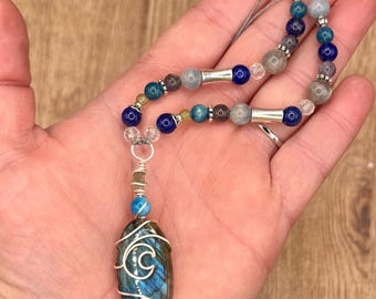Moldavite Necklace for activating third eye chakra | moldavite, apatite, and labradorite pendant | Adjustable Necklace | unique necklace