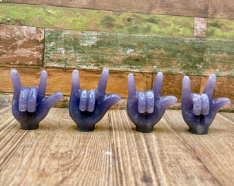 Handcarved Lepidolite ASL I Love You hand sign crystal sign language for I love you gift | unique crystal gift | gift that says I love you