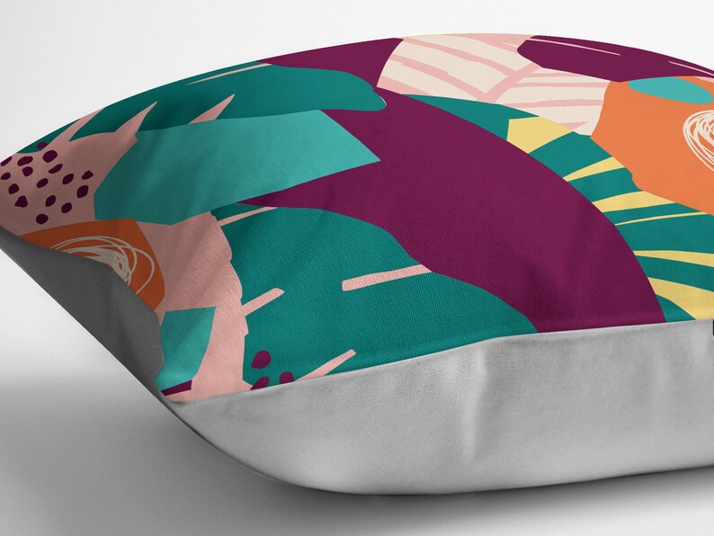 Contemporary Exotic Floral Hawaiian Jungle Pattern Abstract Faux Suede Pillow Colorful Square Art Cushion Modern Decorative