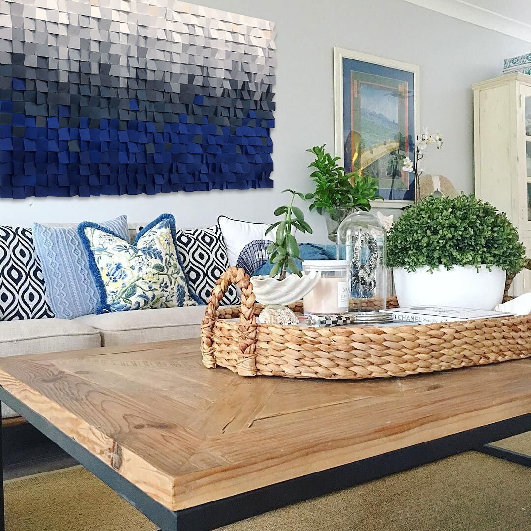 Deep blue Wood Wall Art Wood Wall Decor Extra Large Wall Etsy