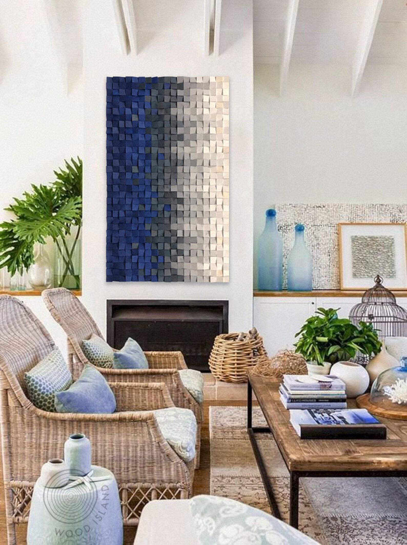 Deep Blue Wood Wall Art Wood Wall Decor Extra Large Wall Etsy Canada