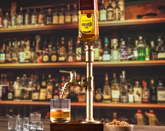 Home Bar Gift: Personalized Wood & Brass Liquor Dispenser, Elegant Whiskey Gift for Best Man