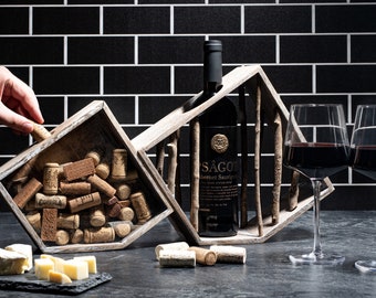 Encimera de soporte de vino de corcho, caja de sombra de corcho, soporte independiente de exhibición de almacenamiento de vino de tapas de cerveza, regalo de amantes del vino, regalo de apartamento nuevo, decoración