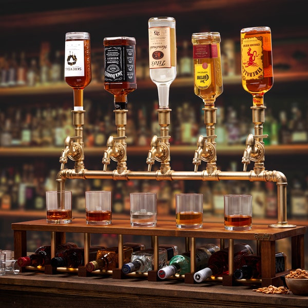 Personalized Wine and Liquor Dispenser for Home Bar - Industrial Alcohol Bottle Pourers - Unique Whiskey Dispenser - Gift for Him