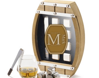 Custom Groomsman Ice Stones - Engraved Whiskey Chillers in Barrel, Unique Keepsake for Wedding Gift