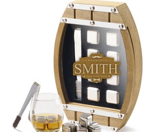 GROOMSMAN Custom Engraved Ice Cubes Set - Chilling Stones with Wooden Barrel Box, Perfect Personalized Wedding Party Gift