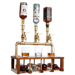 Three Bottle Liquor Dispenser for Home Bar, Whiskey Dispenser, Gifts for Him, Husband Gift, Wine Rack, bar Wedding Decor, Barware