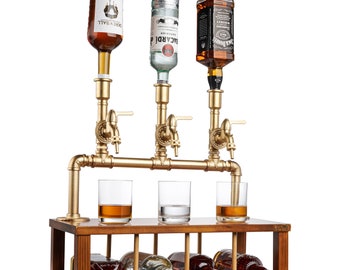 Three Bottle Liquor Dispenser for Home Bar, Whiskey Dispenser, Gifts for Him, Husband Gift, Wine Rack, bar Wedding Decor, Barware