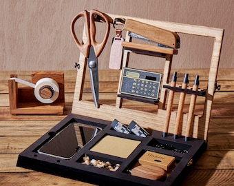 Docking station desktop organizer for home or office space.