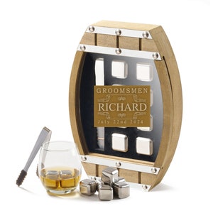 GROOMSMAN Geschenk - Personalisierte gravierte Chilling Stones in elegantem Holzfass, einzigartiges Andenken für Hochzeitsfeier