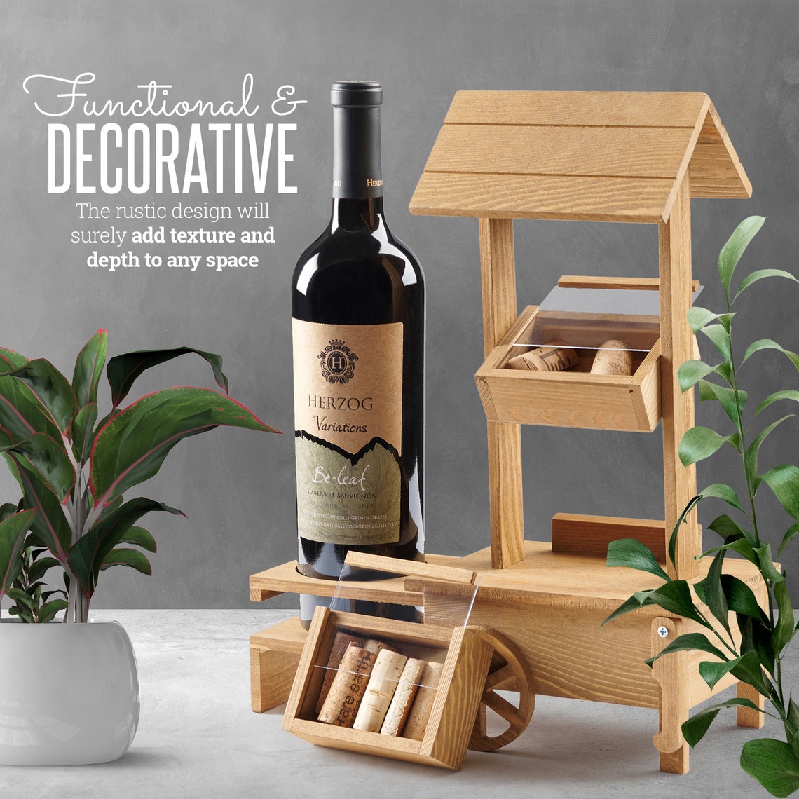 Tabletop Wine Bottle Holder Stand and Cork Display Etsy