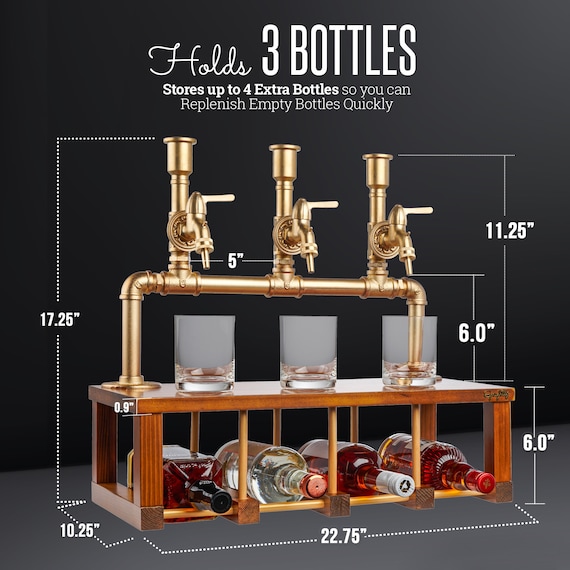 Distributore Liquori In Legno Ash Harbor - Decanter Whisky Con Valvola Metallica Per Bar Casa