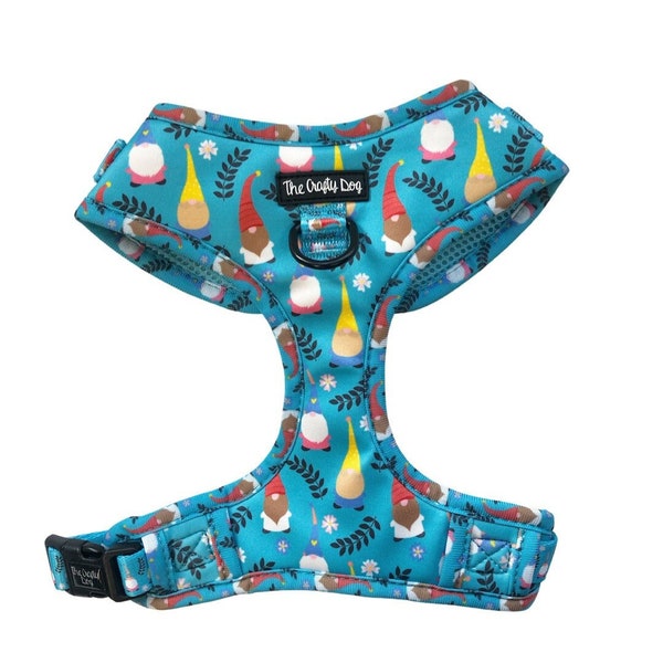 The Crafty Dog Co - Gnomeo & Juliet Adjustable Vest Harness Adventure Garden Blue Dogs Forest Happy Gnomes