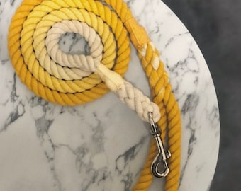 The Crafty Dog Co - Buttercup Rope Lead - Yellow Spring Summer Girl Boy Puppy Dog UK Ombre Cotton Leash