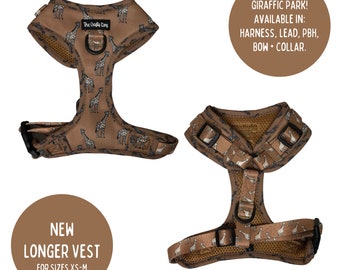 The Crafty Dog Co - Arnés tipo chaleco ajustable Giraffic Park Adventure Garden Brown Dogs Safari Tan Bronze niño niña cachorro