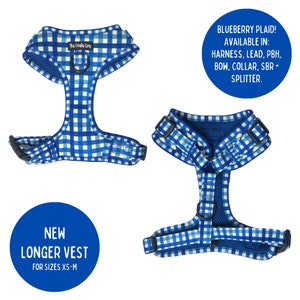 The Crafty Dog Co - Blueberry Plaid Adjustable Vest Harness Spring Summer Dogs Blue Navy Boyish Cute Puppy Dogs Accessory UK