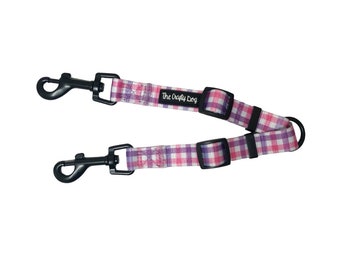 The Crafty Dog Co - Bubblegum Plaid Lead Splitter Split Lead Houdini Dog Safety Secure Double Ended Lead Dog Lead Pup Puppy Pink Purple Girl