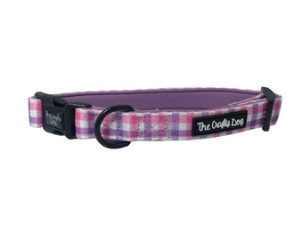 The Crafty Dog Co - Bubblegum Plaid Dog Collar Cute Accessory Spring Summer Pink Girly Cute Purple Lilac