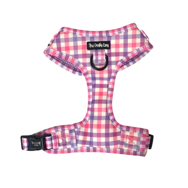 The Crafty Dog Co - **SECONDS** *Read Description* Bubblegum Plaid Adjustable Vest Harness Summer Pink Purple Girly Stripes Gingham Dogs UK