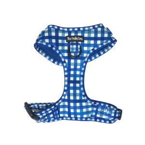 The Crafty Dog Co - **SECONDS** *Read Description* Blueberry Plaid Adjustable Vest Harness Summer Blue Navy Sky Boys Stripes Gingham Dogs UK