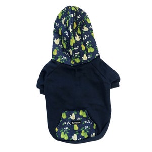 The Crafty Dog Co - Dog Hoodie - Pearfection Pears Navy Blue Walks Coat Jacket Floral Hoody Jumper For Dogs UK