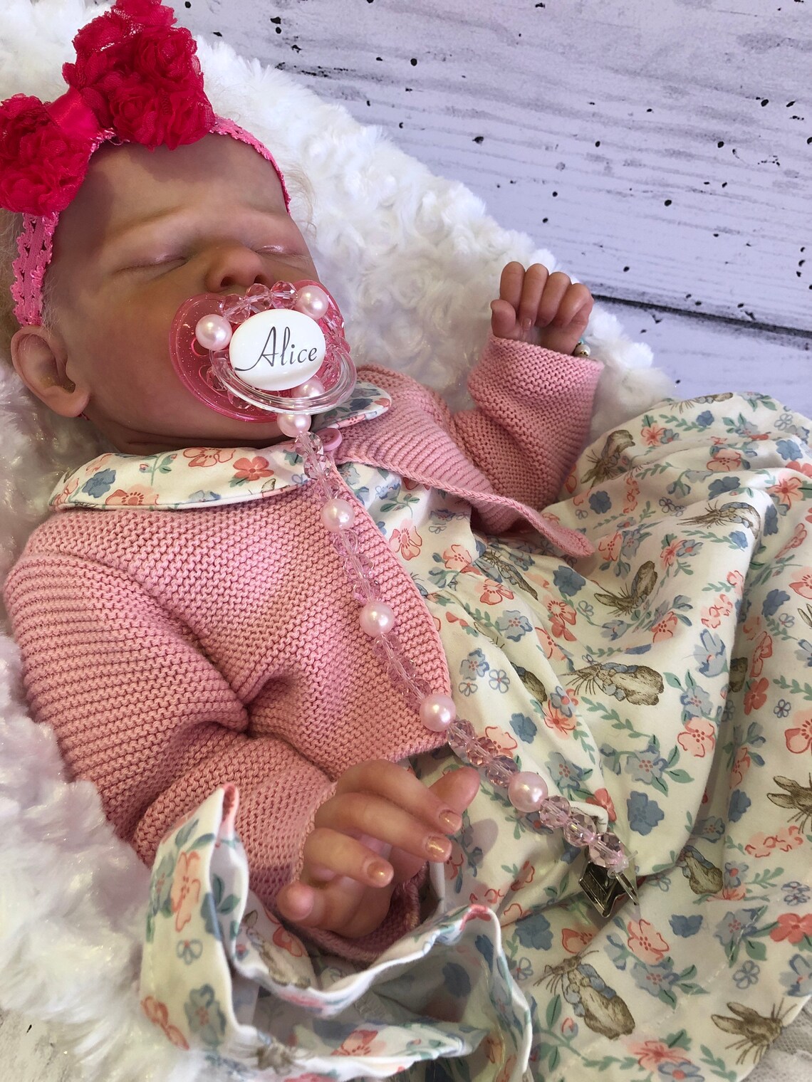 Baby Reborn Dolls Dummy Clip Pale Pink Pearls and Pale Pink Etsy UK