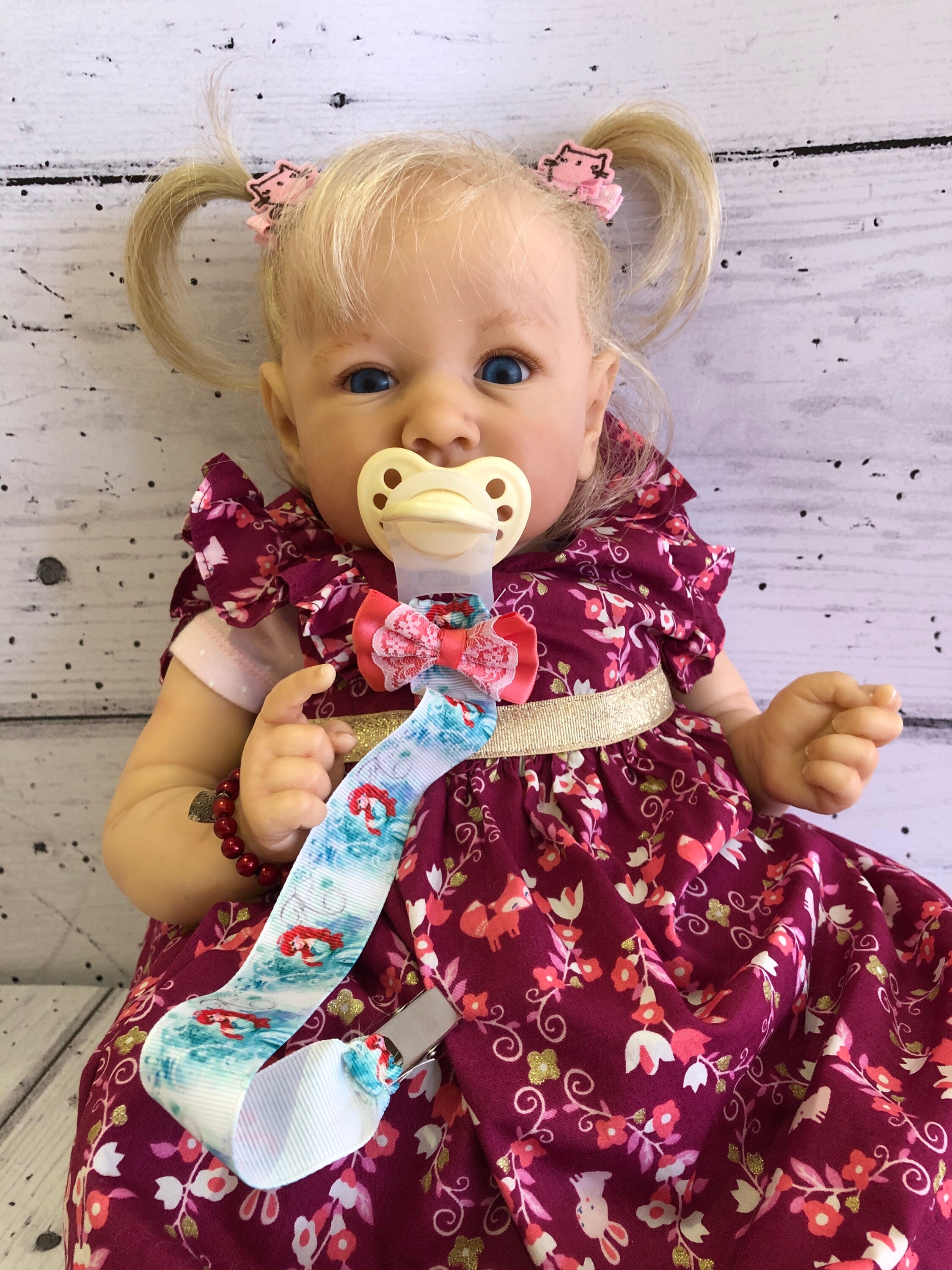 Baby Reborn Dolls Dummy Pacifier Clip Disney Ariel With Pretty Bow