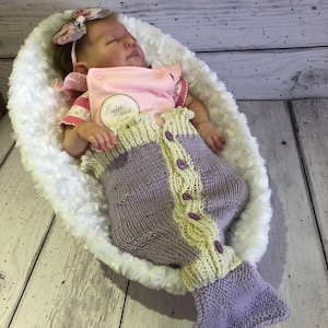 Baby reborn dolls knitted mermaid tail lilac and ivory
