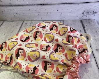 Handmade drawstring bag. Disney princess princesses fabric craft wool baby storage bag