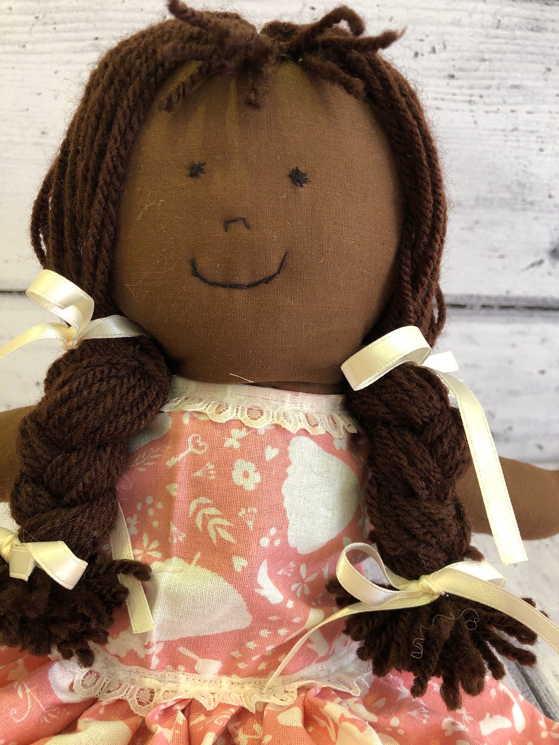 Handmade 14 Inch Cute Rag Doll. Dark Skin Brown Hair Etsy