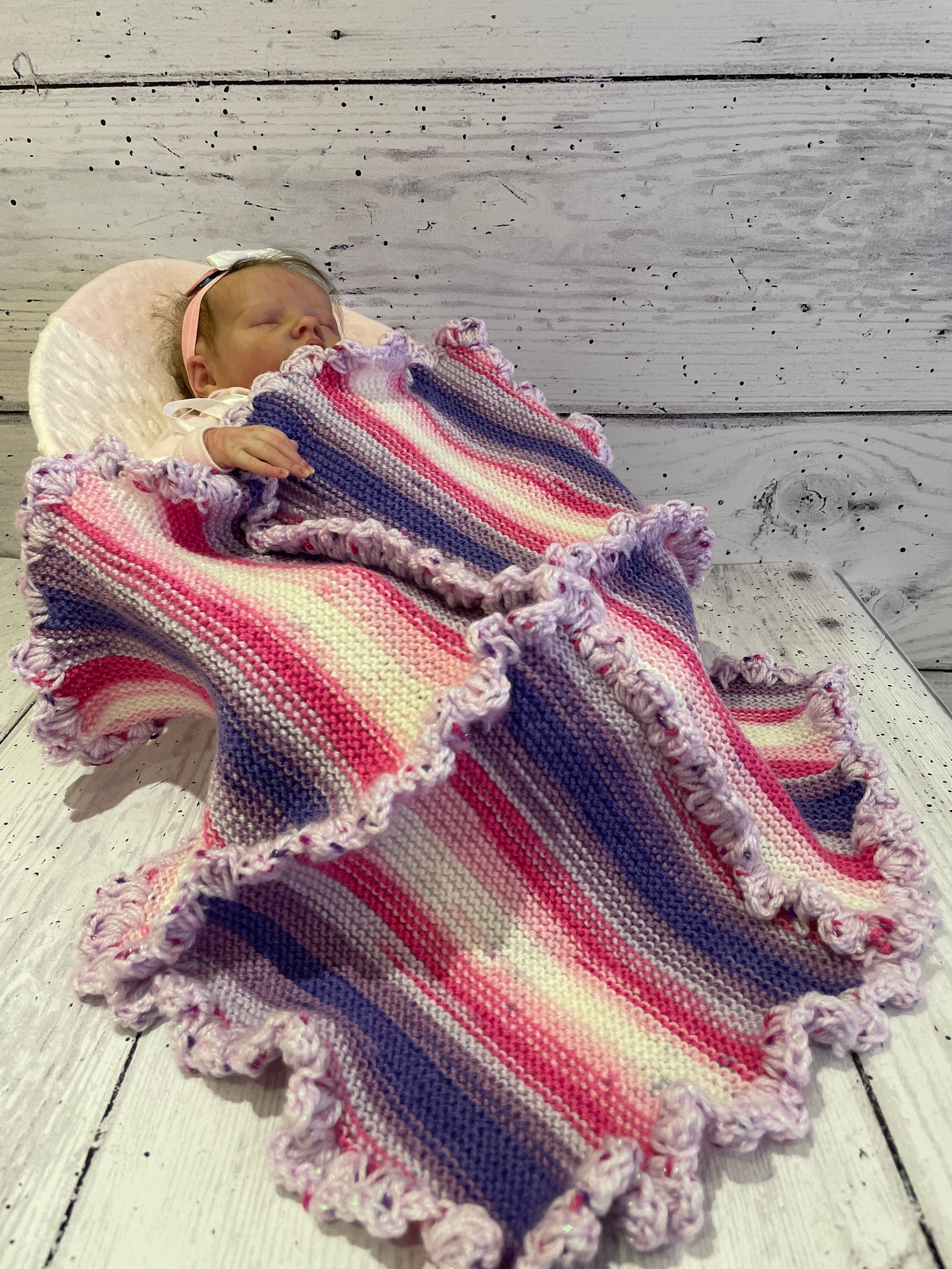 Baby reborn dolls blanket crocheted and knitted pink purple Etsy