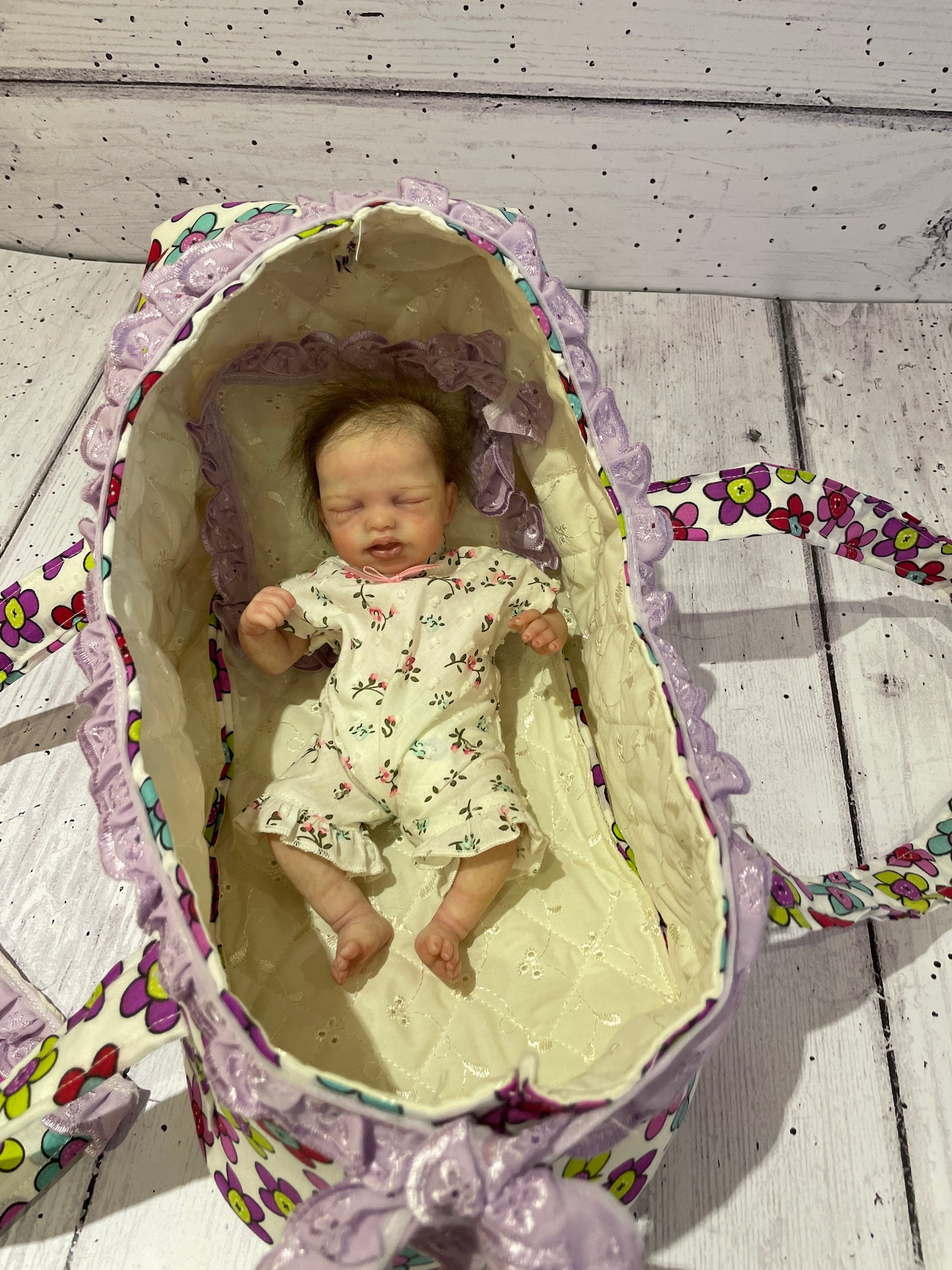 12 inch Baby dolls reborn carry cot crib white with flower Etsy