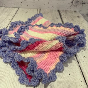 Baby reborn dolls crocheted and knitted  pink purple blanket with lilac crocheted edge