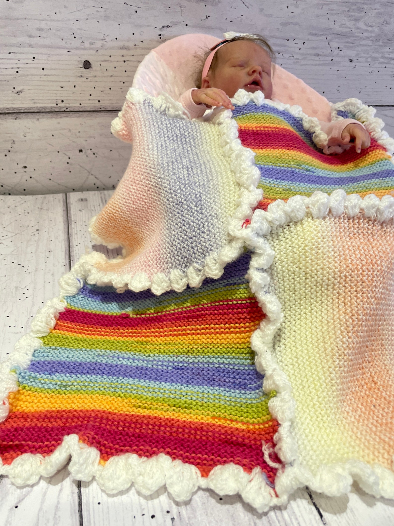Baby Reborn Dolls Blanket Crocheted and Knitted Bright Rainbow and