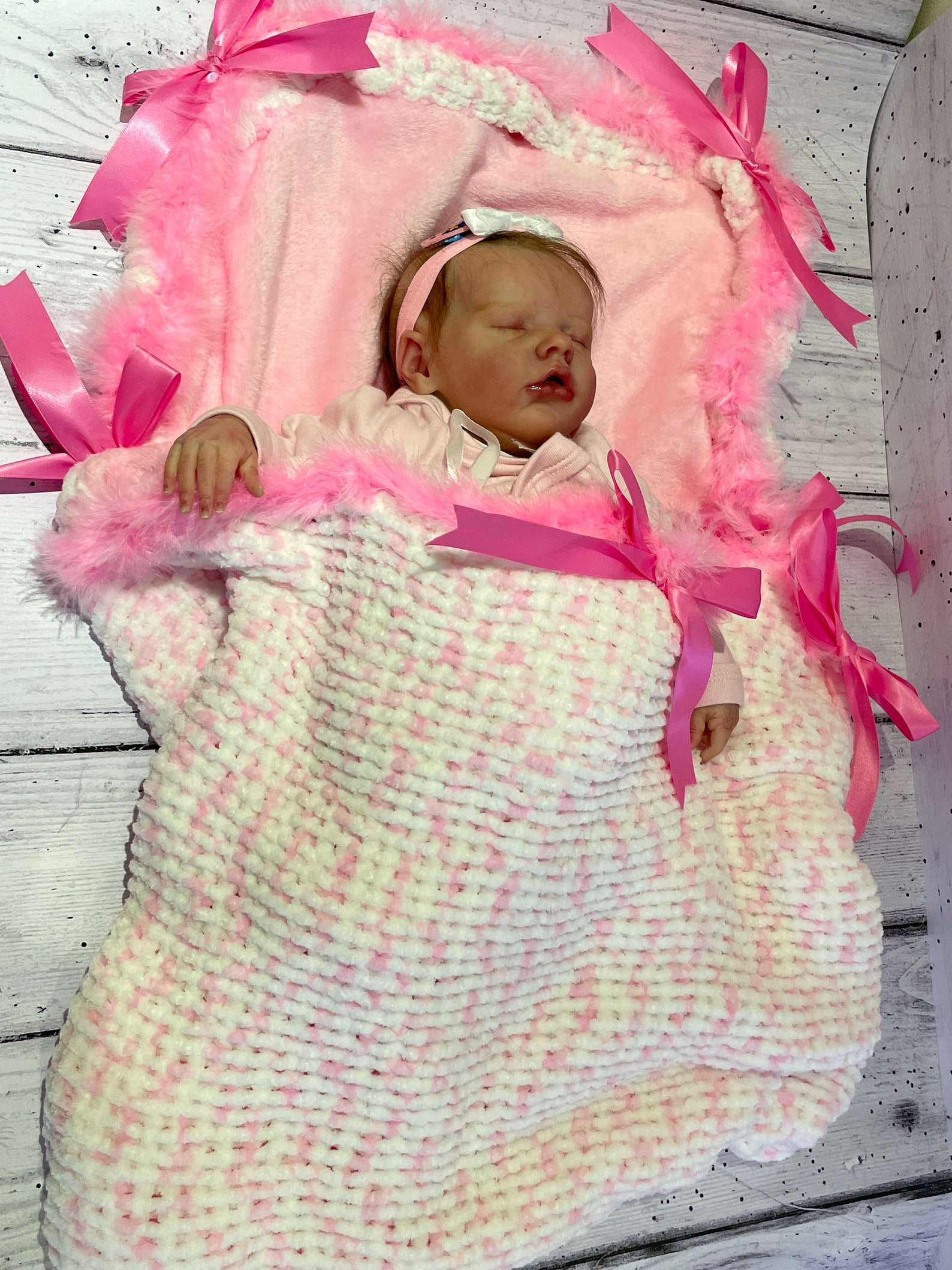 Baby Reborn Dolls Snuggle Bed Super Soft Knitted With Pink Etsy