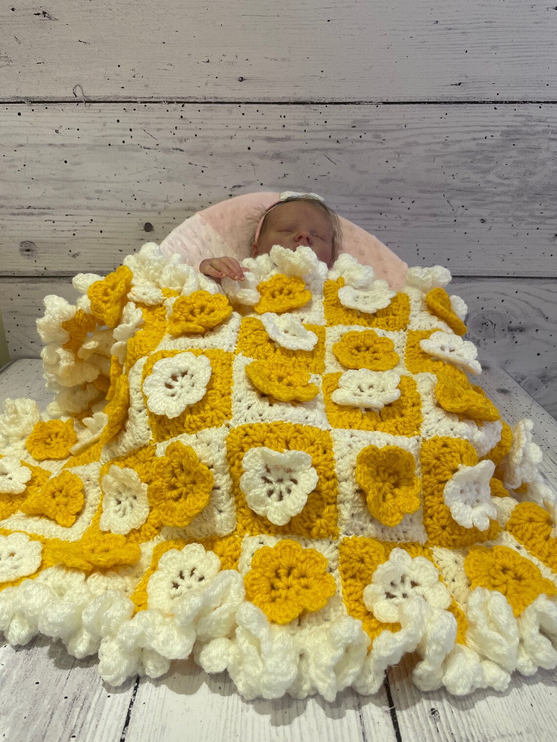 Baby Reborn Dolls Blanket Crocheted Yellow and White Flowers Etsy