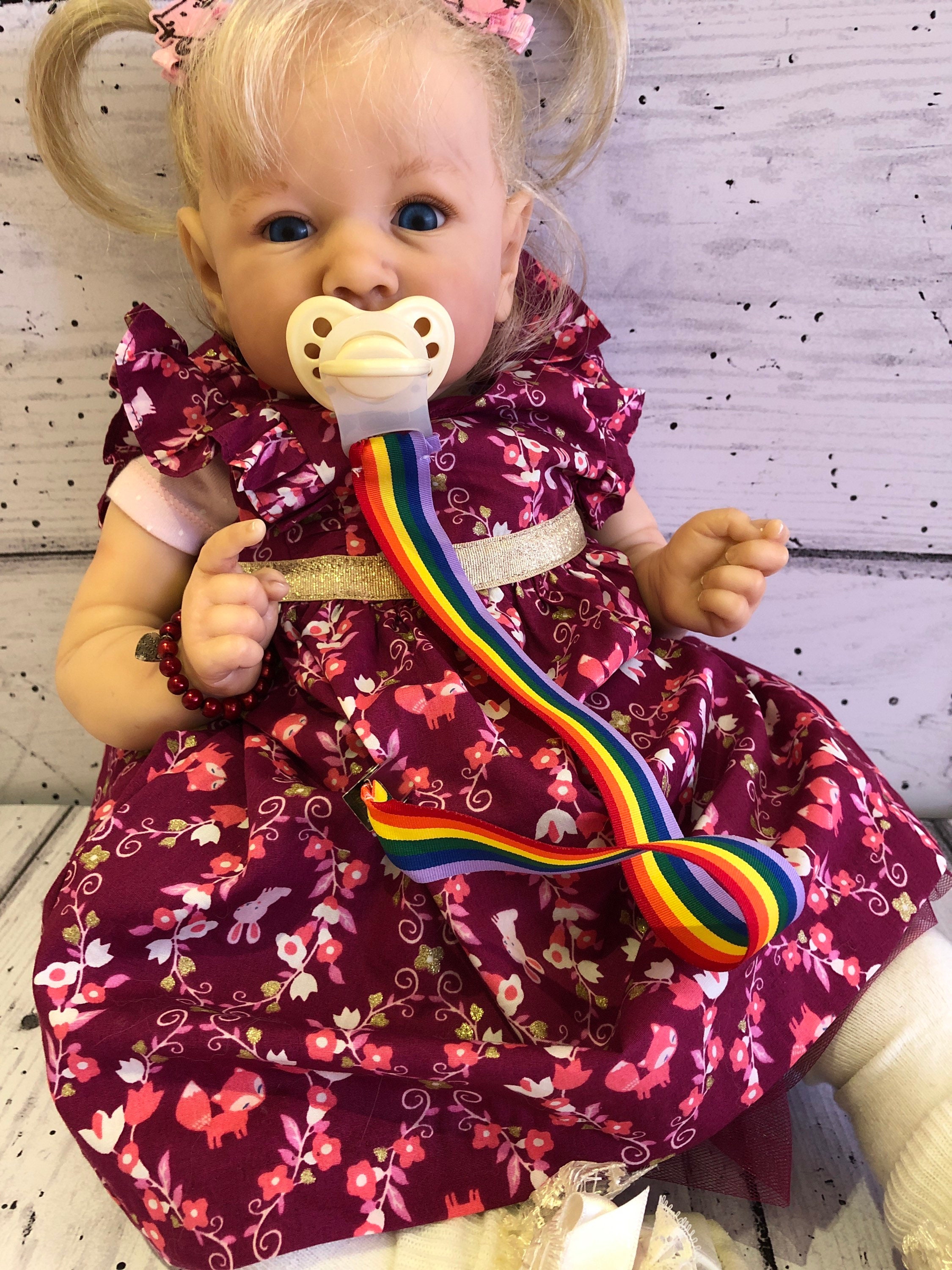 Baby reborn dolls dummy pacifier clip rainbow baby ribbon Etsy 日本
