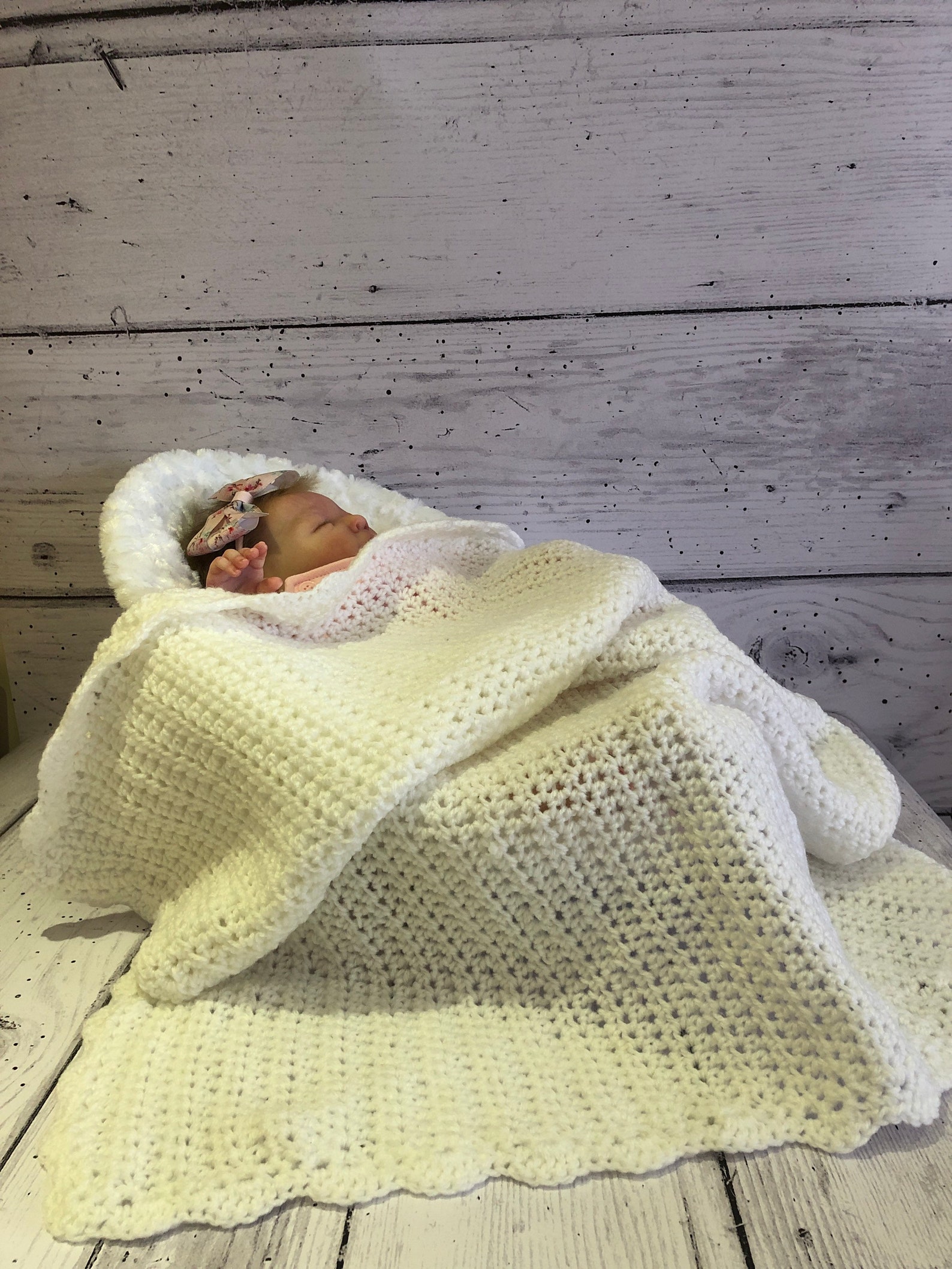 Baby Reborn Dolls Large Crocheted Blanket White Etsy