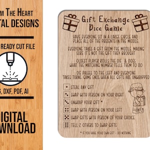 Gift Exchange Christmas Dice Game Laser Cut File, SVG Cut File, Kids Game Cut File, Glowforge Laser File, Laser Cut File, Digital File