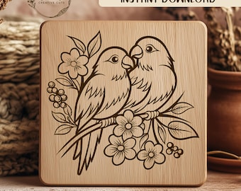 Romantic Love Birds with Flowers SVG File Design Element