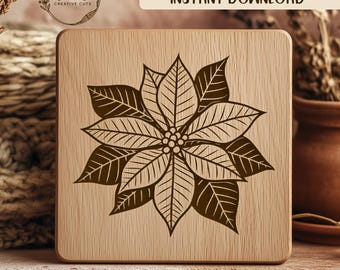 Poinsettia SVG File For Laser Engraving, Christmas Flower Cut File, Floral Stencil Design, Winter Holiday Decor, Cricut Silhouette Project