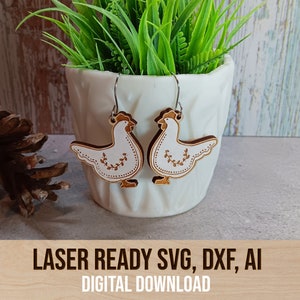 Fichier de boucle d'oreille poulet découpé au laser - SVG, DXF, AI - téléchargement numérique pour les fabricants de bijoux au laser