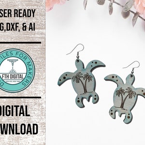 Palm Tree Sea Turtle Earring Laser Cut File (SVG, AI, DXF)